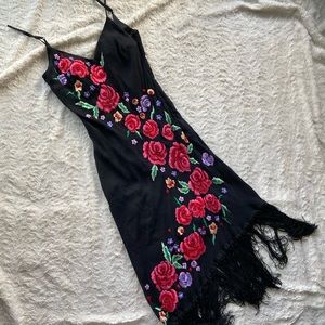 CACHE embroidered flowers black dress size 2